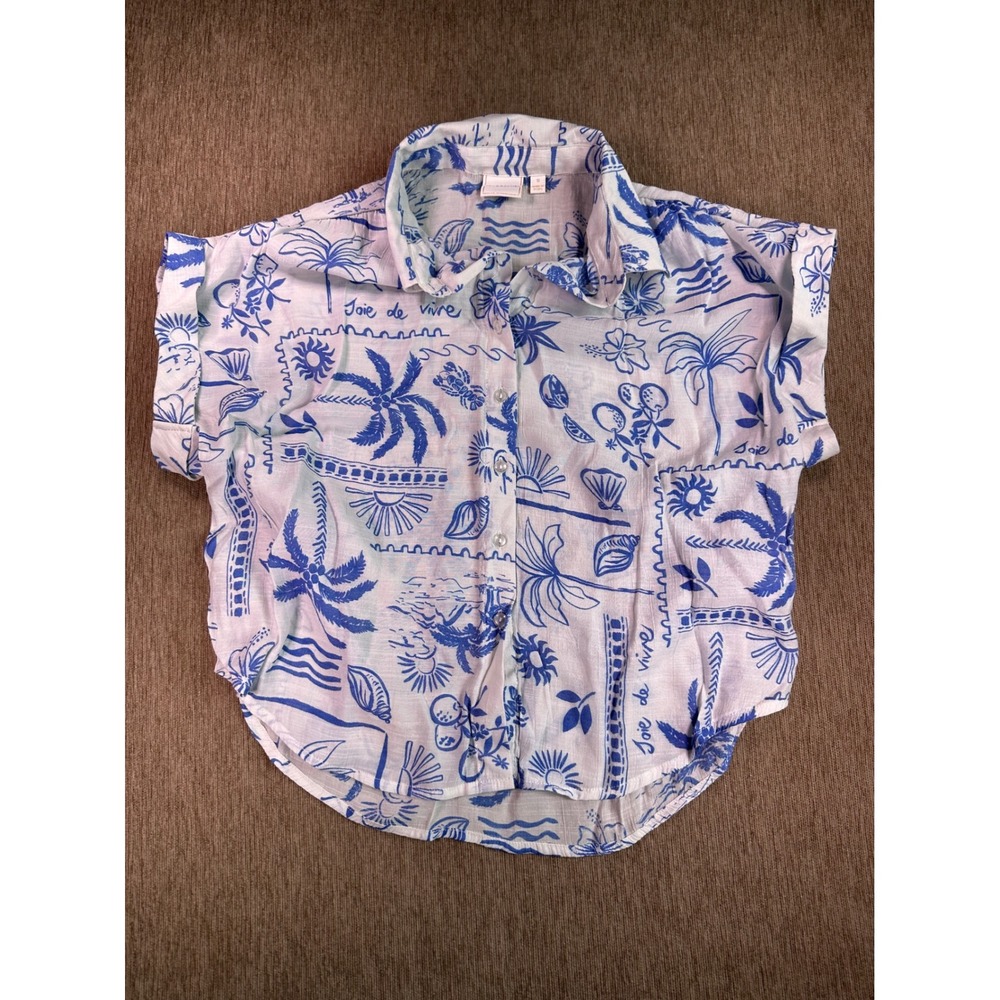 Zac & Rachel Blue White‎ Tropical Toile Joie de Vivre Button Up Shirt Small